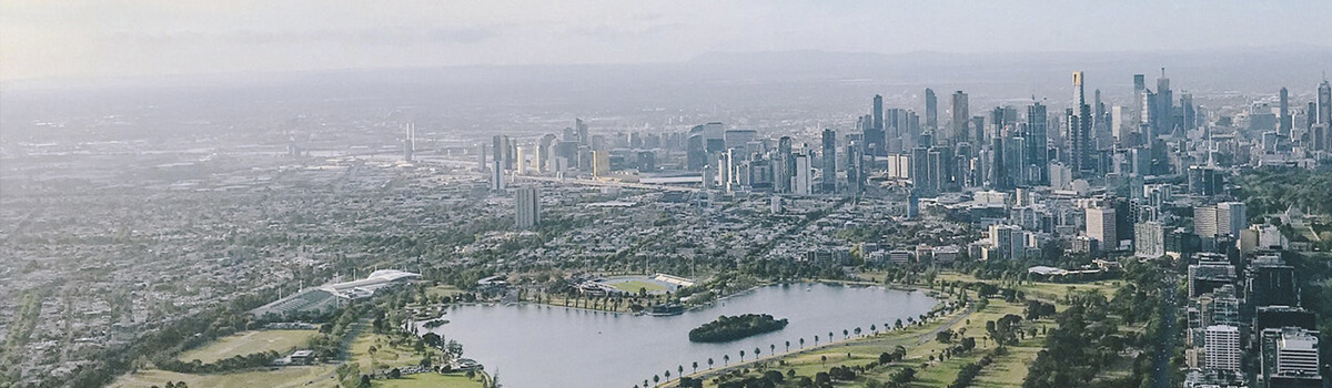 Overhead image of an Australian city skyline. 