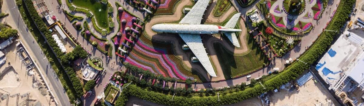 Photo of the Dubai miracle garden from the sky. 
